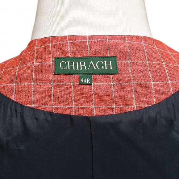 Mens Vest 44R Orange Beige Check Waistcoat XL Formal Wedding Prom Party Groom - Picture 3 of 9